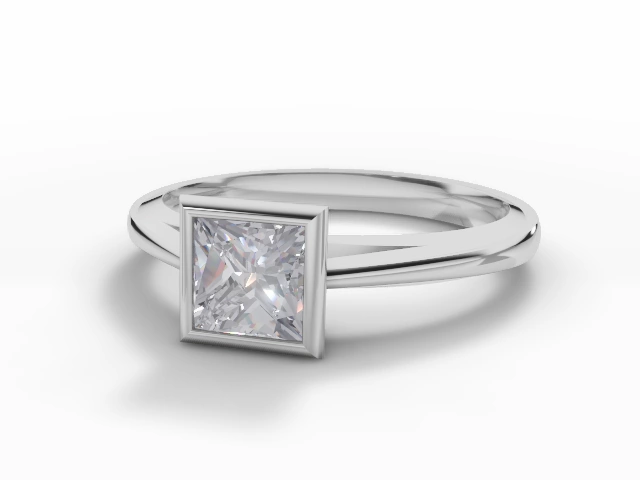 Diamond Solitaire Engagement Ring Plain Polish Band Certified Princess-Cut Diamond 100% Recycled, Hallmarked Platinum