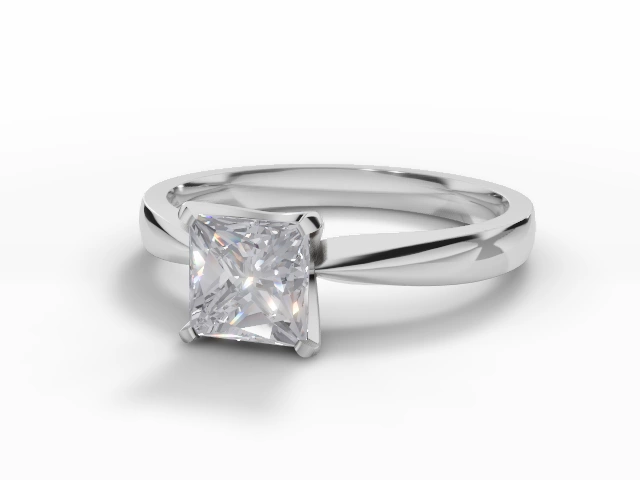 Diamond Solitaire Engagement Ring Plain Polish Band Certified Princess-Cut Diamond 100% Recycled, Hallmarked Platinum