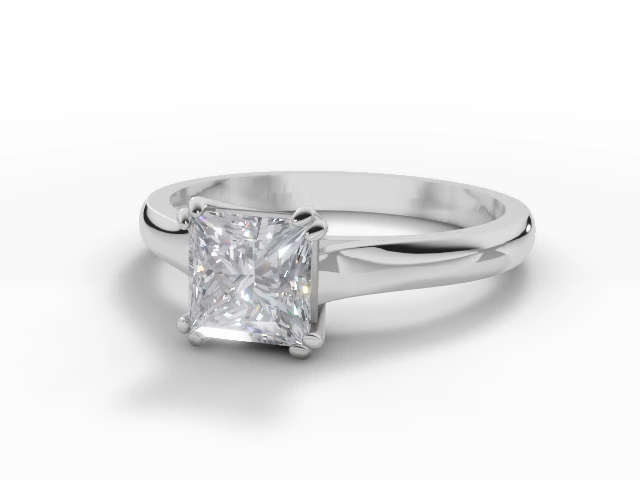 Diamond Solitaire Engagement Ring Plain Polish Band Certified Princess-Cut Diamond 100% Recycled, Hallmarked Platinum