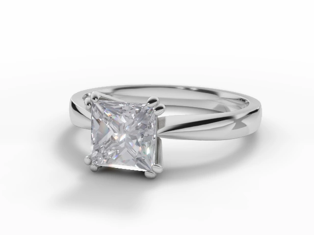 Diamond Solitaire Engagement Ring Plain Polish Band Certified Princess-Cut Diamond 100% Recycled, Hallmarked Platinum