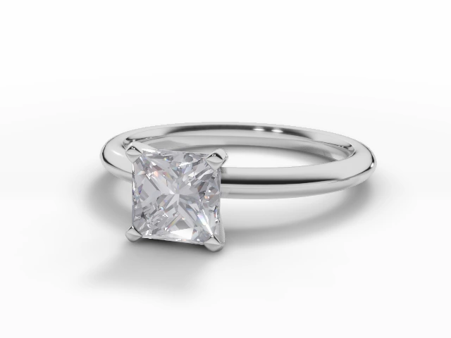 Diamond Solitaire Engagement Ring Plain Polish Band Certified Princess-Cut Diamond 100% Recycled, Hallmarked Platinum