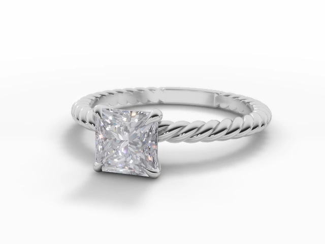 Diamond Solitaire Engagement Ring Plain Polish Band Certified Princess-Cut Diamond 100% Recycled, Hallmarked Platinum