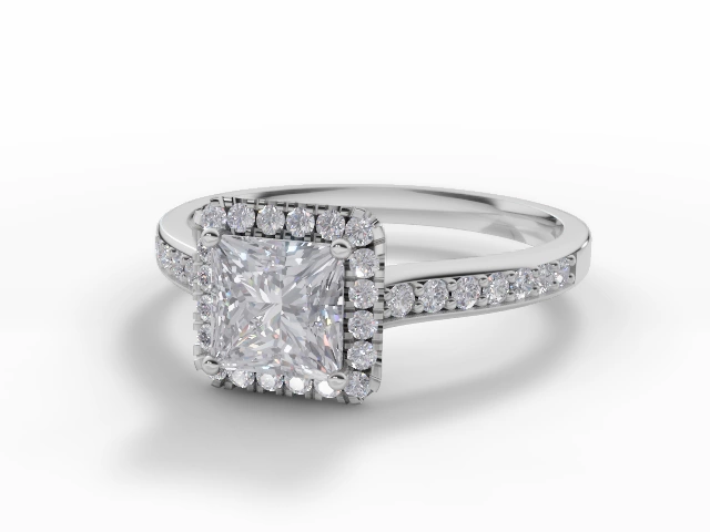 Diamond Halo Engagement Ring Grain-Set Diamond Band Certified Princess-Cut Diamond 100% Recycled, Hallmarked Platinum