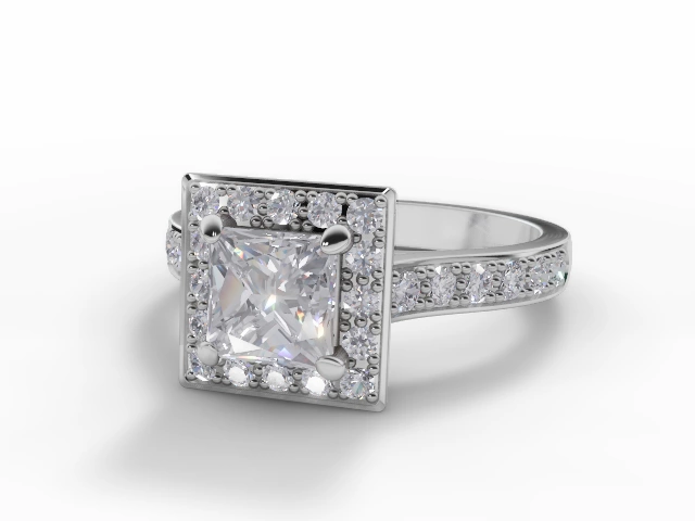 Diamond Halo Engagement Ring Grain-Set Diamond Band Certified Princess-Cut Diamond 100% Recycled, Hallmarked Platinum