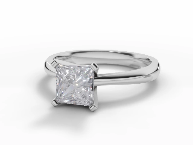 Diamond Solitaire Engagement Ring Plain Polish Band Certified Princess-Cut Diamond 100% Recycled, Hallmarked Platinum