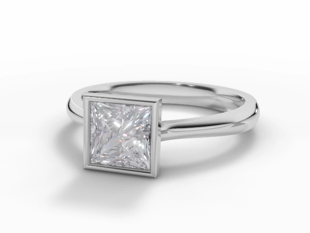 Diamond Solitaire Engagement Ring Plain Polish Band Certified Princess-Cut Diamond 100% Recycled, Hallmarked Platinum