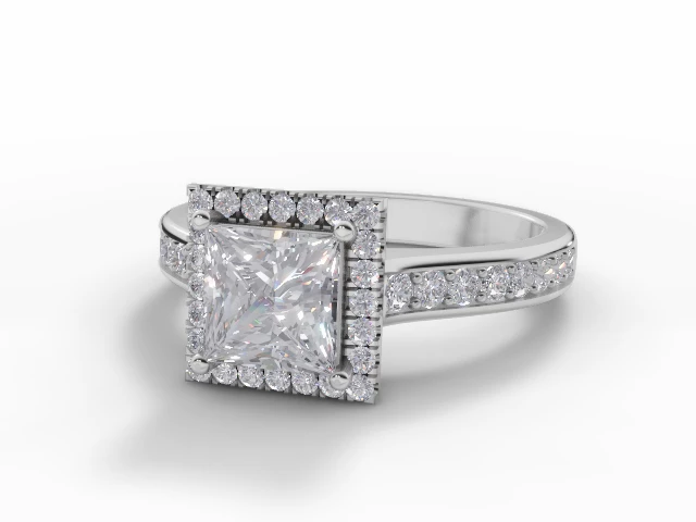 Diamond Halo Engagement Ring Grain-Set Diamond Band Certified Princess-Cut Diamond 100% Recycled, Hallmarked Platinum