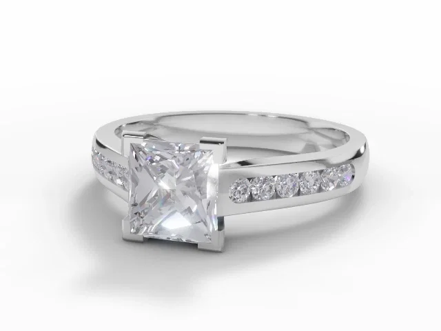 Diamond-Set Band Engagement Ring<br />Channel-Set Diamond Band<br/>Certified Princess-Cut Diamond<br />100% Recycled, Hallmarked Platinum Diamond-Set Band Engagement Ring<br />Channel-Set Diamond Band<br/>Certified Princess-Cut Diamond<br />100% Recycled, Hallmarked Platinum