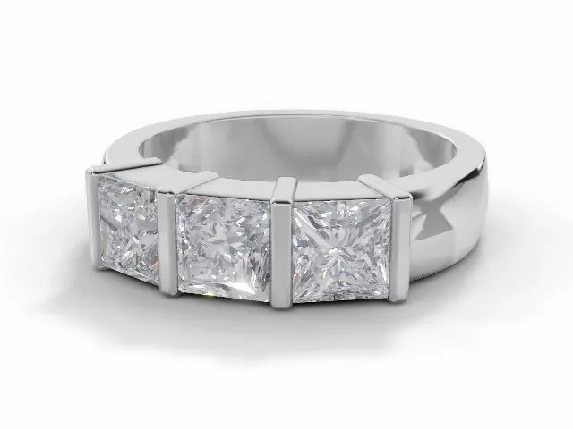 Diamond 3 Stone Engagement Ring Plain Polish Band Certified Princess-Cut Diamond 100% Recycled, Hallmarked Platinum