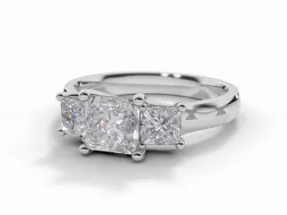 Diamond 3 Stone Engagement Ring Plain Polish Band Certified Princess-Cut Diamond 100% Recycled, Hallmarked Platinum