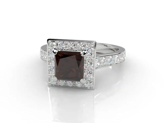 Chocolate Quartz & Diamond Engagement Ring Grain-Set Diamond Band Princess-Cut Coloured Stone 100% Recycled, Hallmarked Platinum