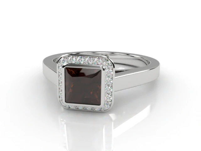 Chocolate Quartz & Diamond Engagement Ring Plain Polish Band Princess-Cut Coloured Stone 100% Recycled, Hallmarked Platinum