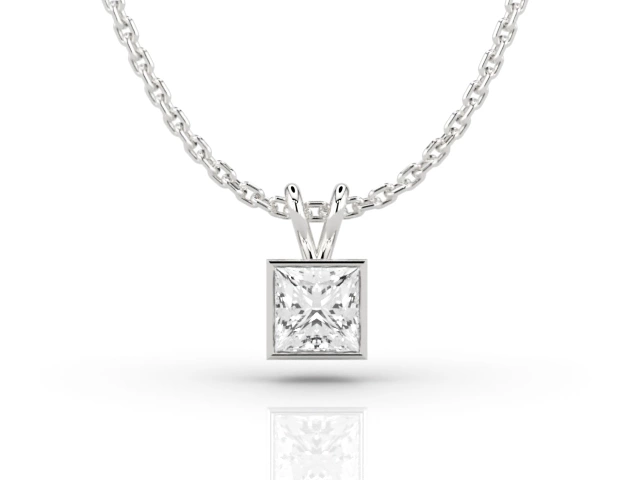 Bezel-Set Diamond Pendant with Princess-Cut Diamond 100% Recycled, Hallmarked Platinum