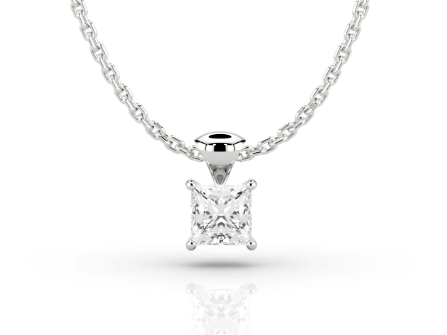 Claw-Set Diamond Pendant Diamond Pendant Certified  Princess-Cut Diamond 100% Recycled, Hallmarked Platinum