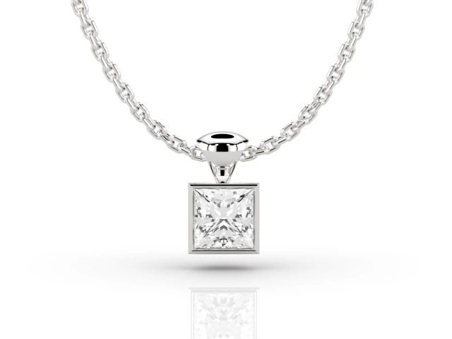 Bezel-Set Diamond Pendant Princess-Cut Diamond 100% Recycled, Hallmarked Platinum