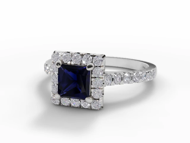 Blue Sapphire & Diamond Engagement Ring Micro Pavé Diamond-Set Band Princess-Cut Coloured Stone 100% Recycled, Hallmarked Platinum