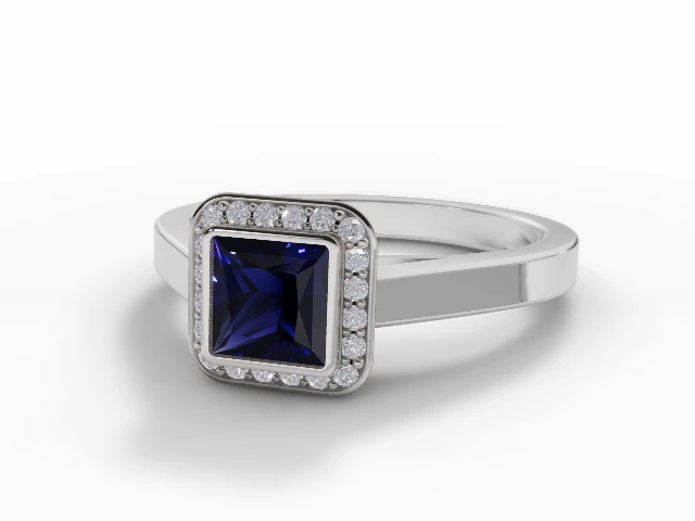 Blue Sapphire & Diamond Engagement Ring Plain Polish Band Princess-Cut Coloured Stone 100% Recycled, Hallmarked Platinum