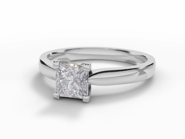 Diamond Solitaire Engagement Ring Plain Polish Band Certified Princess-Cut Diamond 100% Recycled, Hallmarked 18ct. White Gold