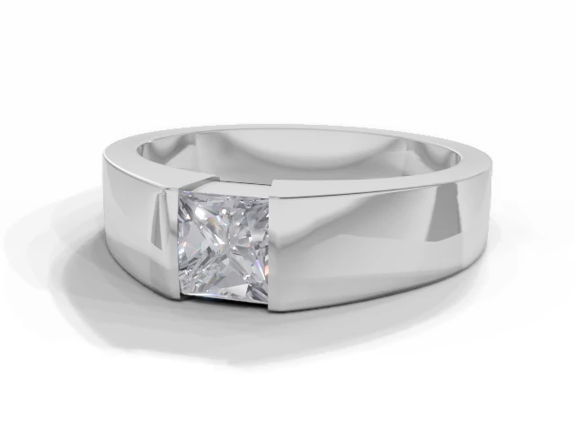 Diamond Solitaire Engagement Ring Plain Polish Band Certified Princess-Cut Diamond 100% Recycled, Hallmarked 18ct. White Gold