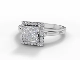 Diamond Halo Engagement Ring Plain Polish Band Certified Princess-Cut Diamond 100% Recycled, Hallmarked 18ct. White Gold