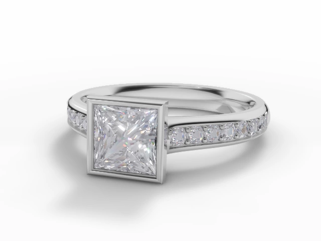 Diamond-Set Band Engagement Ring Micro Pavé Diamond-Set Band Certified Princess-Cut Diamond 100% Recycled, Hallmarked 18ct. White Gold