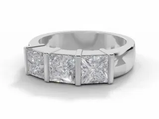 Diamond 3 Stone Engagement Ring Plain Polish Band Certified Princess-Cut Diamond 100% Recycled, Hallmarked 18ct. White Gold