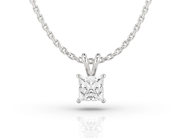 Claw-Set Diamond Pendant Certified  Princess-Cut Diamond 100% Recycled, Hallmarked 18ct. White Gold