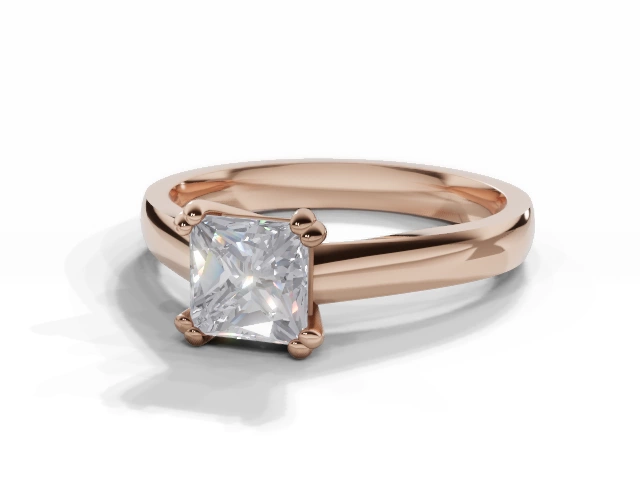 Diamond Solitaire Engagement Ring Plain Polish Band Certified Princess-Cut Diamond 100% Recycled, Hallmarked 18ct. Rose Gold