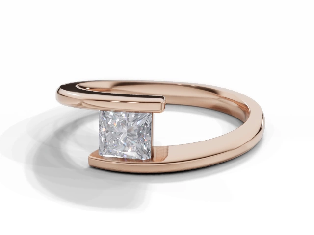 Diamond Solitaire Engagement Ring Diamond-Set Band Certified Princess-Cut Diamond 100% Recycled, Hallmarked 18ct. Rose Gold