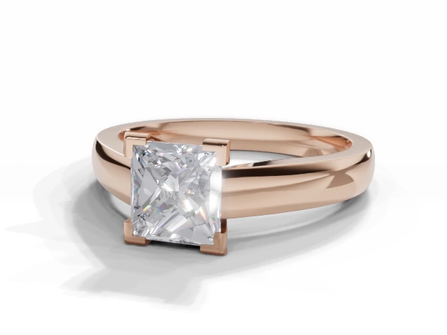 Diamond Solitaire Engagement Ring Plain Polish Band Certified Princess-Cut Diamond 100% Recycled, Hallmarked 18ct. Rose Gold