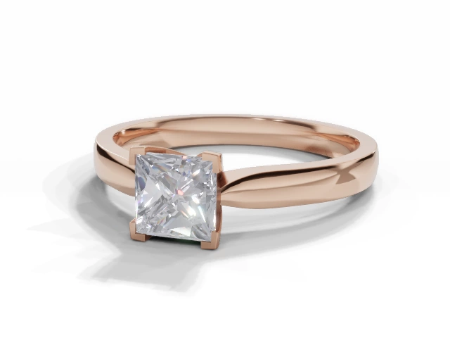 Diamond Solitaire Engagement Ring Plain Polish Band Certified Princess-Cut Diamond 100% Recycled, Hallmarked 18ct. Rose Gold