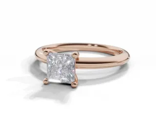 Diamond Solitaire Engagement Ring Plain Polish Band Certified Princess-Cut Diamond 100% Recycled, Hallmarked 18ct. Rose Gold