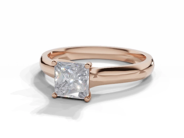 Diamond Solitaire Engagement Ring Plain Polish Band Certified Princess-Cut Diamond 100% Recycled, Hallmarked 18ct. Rose Gold