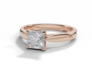 Diamond Solitaire Engagement Ring Plain Polish Band Certified Princess-Cut Diamond 100% Recycled, Hallmarked 18ct. Rose Gold