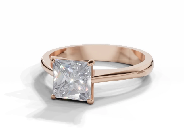 Diamond Solitaire Engagement Ring Plain Polish Band Certified Princess-Cut Diamond 100% Recycled, Hallmarked 18ct. Rose Gold