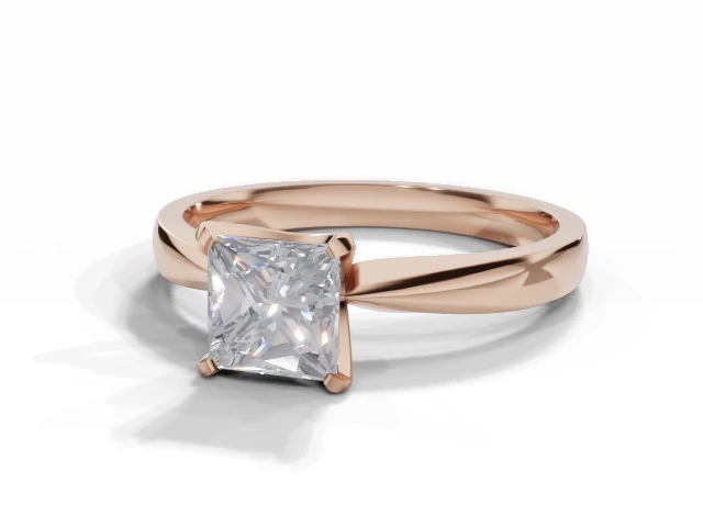 Diamond Solitaire Engagement Ring Plain Polish Band Certified Princess-Cut Diamond 100% Recycled, Hallmarked 18ct. Rose Gold