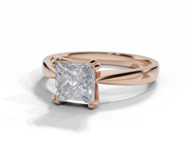 Diamond Solitaire Engagement Ring Plain Polish Band Certified Princess-Cut Diamond 100% Recycled, Hallmarked 18ct. Rose Gold