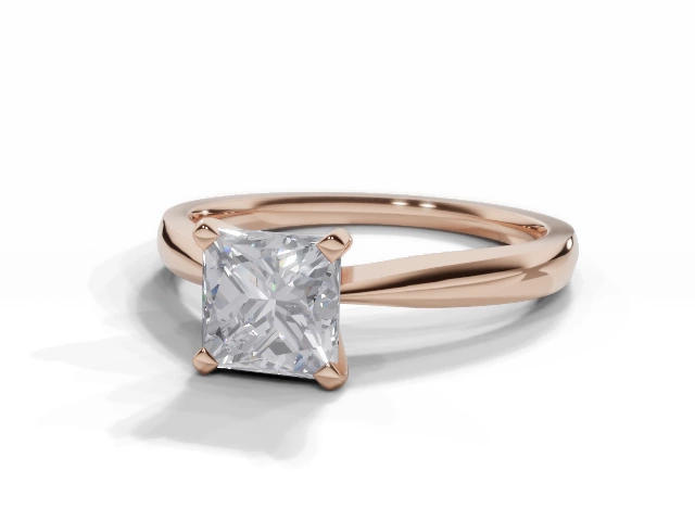 Diamond Solitaire Engagement Ring Plain Polish Band Certified Princess-Cut Diamond 100% Recycled, Hallmarked 18ct. Rose Gold