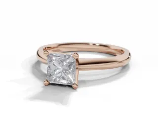 Diamond Solitaire Engagement Ring Plain Polish Band Certified Princess-Cut Diamond 100% Recycled, Hallmarked 18ct. Rose Gold