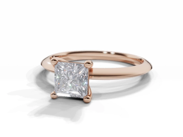 Diamond Solitaire Engagement Ring Plain Polish Band Certified Princess-Cut Diamond 100% Recycled, Hallmarked 18ct. Rose Gold