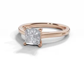 Diamond Solitaire Engagement Ring Plain Polish Band Certified Princess-Cut Diamond 100% Recycled, Hallmarked 18ct. Rose Gold