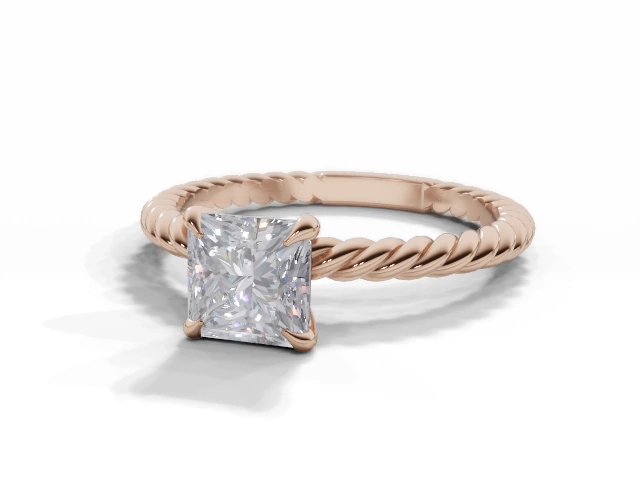 Diamond Solitaire Engagement Ring Plain Polish Band Certified Princess-Cut Diamond 100% Recycled, Hallmarked 18ct. Rose Gold