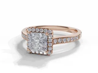 Diamond Halo Engagement Ring Grain-Set Diamond Band Certified Princess-Cut Diamond 100% Recycled, Hallmarked 18ct. Rose Gold