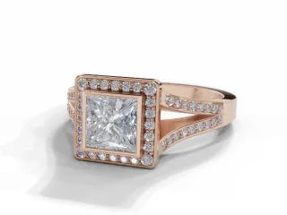 Diamond Halo Engagement Ring Grain-Set Diamond Band Certified Princess-Cut Diamond 100% Recycled, Hallmarked 18ct. Rose Gold