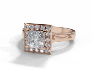 Diamond Halo Engagement Ring Plain Polish Band Certified Princess-Cut Diamond 100% Recycled, Hallmarked 18ct. Rose Gold