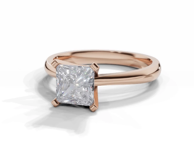 Diamond Solitaire Engagement Ring 1 Carat Princess-Cut Diamond 100% Recycled, Hallmarked 18 Carat Rose Gold Plain Polish Band