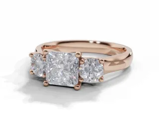 Diamond 3 Stone Engagement Ring Plain Polish Band Certified Princess-Cut Diamond 100% Recycled, Hallmarked 18ct. Rose Gold