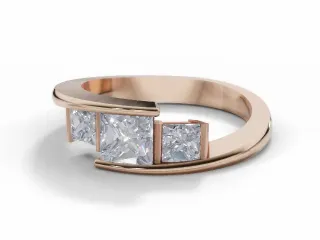 Diamond 3 Stone Engagement Ring Plain Polish Band Certified Princess-Cut Diamond 100% Recycled, Hallmarked 18ct. Rose Gold