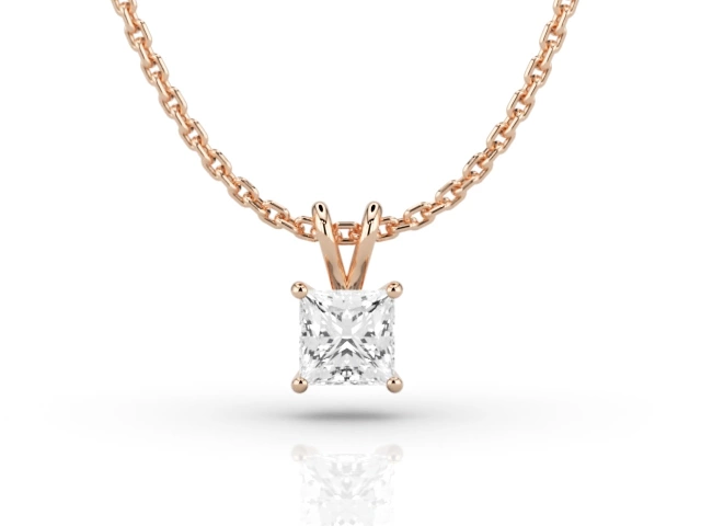 Claw-Set Diamond Pendant Certified  Princess-Cut Diamond 100% Recycled, Hallmarked 18ct. Rose Gold