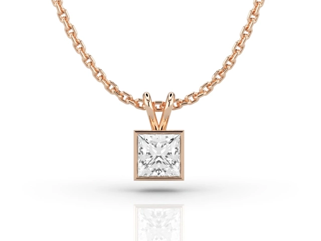 Bezel-Set Diamond Pendant with Princess-Cut Diamond 100% Recycled, Hallmarked 18ct. Rose Gold